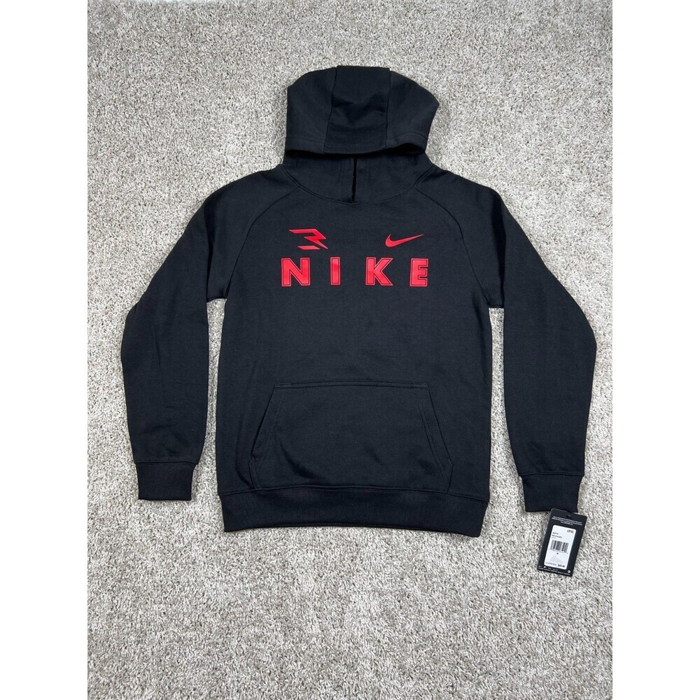 Nike 3Brand Boys Hoodie Black Red Logo Pullover Fleece Youth M NWT